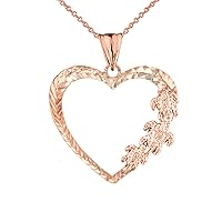 HAWAIIAN HONU TURTLES HEART PENDANT NECKLACE IN ROSE GOLD - Gold Purity:: 14K, Pendant/Necklace Option: Pendant With 22