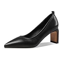 TinaCus Women's Handmade Genuine Leather Pointed Toe Mid Block Heel Pumps Shoes