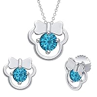 Cute Fashion Minnie Mouse .925 Sterling Silver Gemstone Earring Pendant Set For Girl's