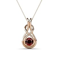 Red Garnet 5/8 ct Womens Solitaire Infinity Love Knot Pendant Necklace 14K White Gold.Included 16 Inches 14K Rose Gold Chain