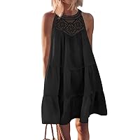 MEROKEETY Women's 2024 Summer Casual Sleeveless Sundress Halter A-Line Tiered Beach Vacation Mini Dress