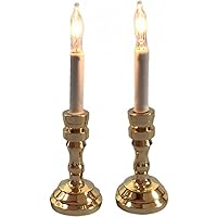 Melody Jane Dolls Houses Dollhouse Pair of Gold Candlesticks Table Lamps Miniature 12V Electric Lighting