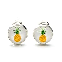 Pineapple Earclips Cabochon Clips Fruit Exotic Summer Vacation - Handmade Fashion Jewelry I Earrings