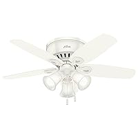 Hunter Fan Company, 51090, 42 inch Builder Snow White Low Profile Ceiling Fan with LED Light Kit and Pull Chain