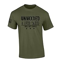Mens Patriotic Tshirt Unvaxxed and Over Taxed Funny Short Sleeve T-Shirt