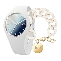 ICE-WATCH Ladies Analogue Quartz Watch with Silicone Strap 020635+ Chain Bracelet - Almond Skin - XL mesh Bracelet in Off-White (020353)