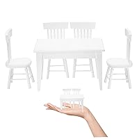 Accessories for Doll House Table and Dining Chair of Doll House 5pcs/Set 1:12 Miniature Scale White DIY Model Rectangular Desktop Furniture Decoration Furniture