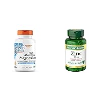 Doctor's Best High Absorption Magnesium Glycinate Lysinate & Nature's Bounty Zinc 50mg, Immune Support & Antioxidant Supplement, Promotes Skin Health 250 Caplets
