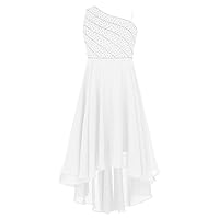 YiZYiF Kids A-Line One Shoulder Chiffon Junior Bridesmaid Dresses Teen Girl Dress Wedding Elegant Party Gown