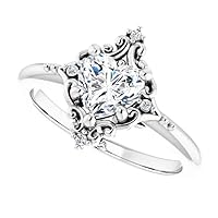 1 CT Heart Cut Engagement Ring Moissanite VVS Colorless Wedding Ring for Women Her Bridal Gift Anniversary Promise Rings 925 Sterling Silver Halo Antique Vintage