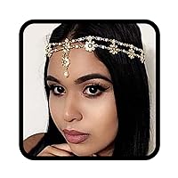 Fashband Bridal Head Chain Gold Pearl Headpiece Flower Wedding Hair Chains for Women and Girls