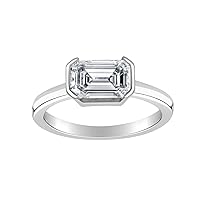 Diamond Wish IGI Certified 1 to 2 Carat Emerald Cut Lab Grown Diamond Half Bezel Solitaire Engagement Ring for Women in 14k Gold (H-I, VS-SI, cttw) Anniversary Promise Wedding Ring Size 4 to 9