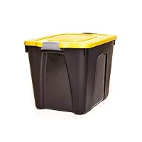 Homz 22-Gallon Durabilt Plastic Stackable Home Office Garage Storage Organization Container Bin w/Latching Lid and Handles, Black/Yellow (4 Pack)