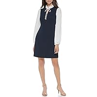 TOMMY HILFIGER Women's Tie Neck Lace Collar Two Tone Dress