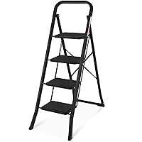 4 Step Ladder, SPIEEK Folding Step Stool with Wide Anti-Slip Pedal, 330lbs Capacity Portable Lightweight Ladders for Home Kitchen Outdoor, Black