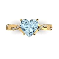 2.16ct Heart Cut Criss Cross Twisted Solitaire Halo Aquamarine Blue Simulated Diamond designer Modern Ring 14k Yellow Gold