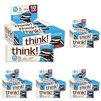 think! Protein Bars, High Protein Snacks, Gluten Free, Sugar Free Energy Bar with Whey Protein Isolate, Cookies and Crème, Nutrition Bars without Artificial Sweeteners, 2.1 Oz (10 Count) (Pack of 5)