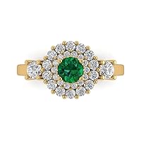 1.12 ct Round Cut Halo Solitaire Genuine Simulated Emerald Engagement Promise Anniversary Bridal Accent Ring 18K Yellow Gold