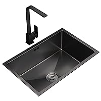Faucets,Kitchen Sink,Stainless Steel Hand-Made Single Sink, Rectangular Under-Counter Dishwashing Sink, Square Hot and Cold Water Tap/Black/72 * 45 * 21Cm