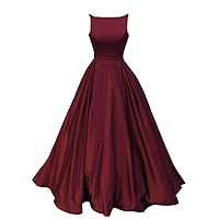 Prom Dresses Satin Long A-Line Formal Beaded Evening Gown with Pockets for Women Burgundy Size 2