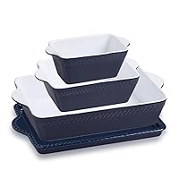 Sweejar Ceramic Baking Dish Lasagna Pans with Trivet, Rectangular Bakeware Set for Cooking, Kitchen, Cake Dinner, Banquet, 15.3x 9.6 x 2.8 Inches of Casserole Dishes（Navy）