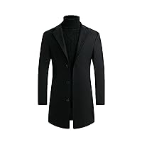 tuduoms Men's Trench Coat Wool Blend Slim Fit Long Jacket Business Pea Overcoat Single Breasted Notched Collar Blazer Jacket