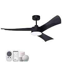 52” Smart Ceiling Fans Lights and Remote,Quiet DC Motor,Outdoor Indoor Black Ceiling Fan,WIFI Alexa App workable,6 Speed,Dimmablel,Modern Lighting&Ceiling fans Bedroom Living Room Patio Porch