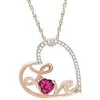 Created Heart Cut Ruby Gemstone 925 Sterling Silver 14K Gold Over Valentine's Special 'Love' Tilted Heart Pendant Necklace for Women's & Girl's