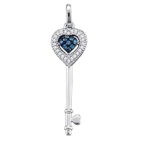 Mediterranean Blue Diamonds® 10k White Gold Love Key Necklace Pendant 1/10 Ctw.