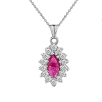 Genuine Ruby Marquise-Shaped Fancy Pendant Necklace in Sterling Silver 925 (Available Chain Length 16