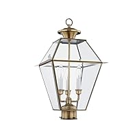 Livex Lighting Lantern 2384-01 Westover 3-Light Outdoor Post Head, Antique Brass
