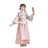 Girls' Hanfu Dress,Winter Chinese Style Golden Bird Embroidered Pendant Thickened Tang Suit New Year's Clothes.