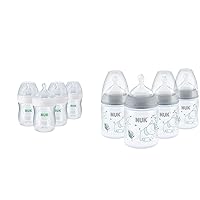 NUK Simply Natural Baby Bottle with SafeTemp, 5 oz, 4 Count (Pack of 1) & Smooth Flow Anti Colic Baby Bottle, 5 oz, 4 Pack, Elephant,4 Count (Pack of 1)
