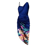 Wedding Guest Dresses for Women One Shoulder Sexy Sequin Formal Midi Dress with Front Split Bodycon Ruched Dress