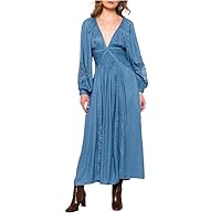 Style Women' Patchwork Bohemian Long Dress Sleeve V Neck Loose for Party