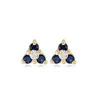 Created Round Cut Blue Sapphire & Diamond Floral Cluster Stud Earring for Women's & Girl's 925 Sterling Silver 14K Yellow Gold Over