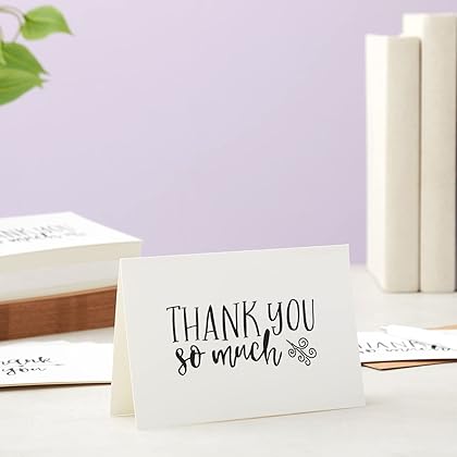 48-Pack Black and White Thank You Cards with Kraft Paper Envelopes for Graduation, Wedding, Birthday, Baby Shower, Blank Inside, Assorted Simple Vintage-Style Designs (4x6 In)