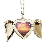 en space nebula cosc pattern Folded Wings Peach Heart Pendant Necklace, ys/m