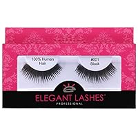 #001 Black - Professional 100% Natural Human Hair False Eyelashes (1 Pair)