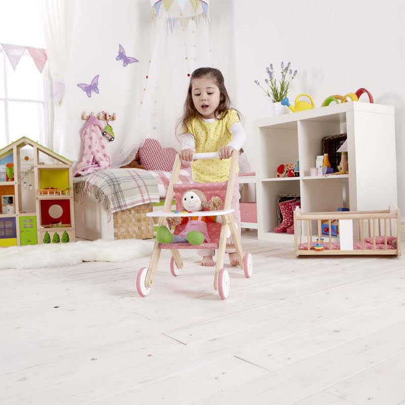 Hape Babydoll Stroller Toddler Wooden Doll Play Furniture Pink, L: 17.5, W: 12.8, H: 20.2 inch