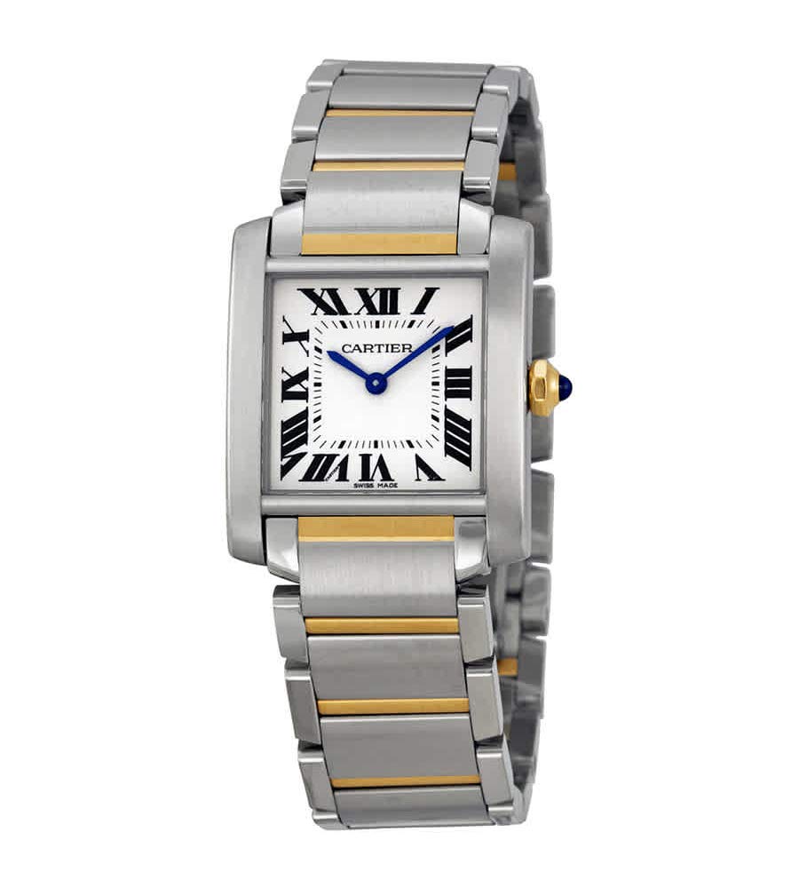 Cartier Tank Francaise Silver Dial 18Kt Yellow Gold Steel Ladies Watch W2TA0003