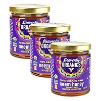 100% Organic Raw Neem Honey 3 Pack - Size 12Oz/Jar Lightly Filtered to Preserve Vitamins, Minerals and Enzymes; Made from Wild Beehives & Free Range Bees, Dairy, Nut, Gluten Free, Kosher, Chemical , Antibiotic and Glyphosate free