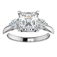 14K Gold 3 CT Asscher Cut VVS1 Colorless Moissanite Engagement Ring for Woman Bridal Set Handmade Diamond Wedding, Anniversary Rings for Gift