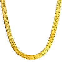 TUOKAY 18K Faux Gold Herringbone Chain Necklace, Fashion Hip Hop Fake Gold Flat Snake Chain for Women and Men School Rapper Kit Costume Accessory, Sparkling Faux Gold Chain Necklace. 24