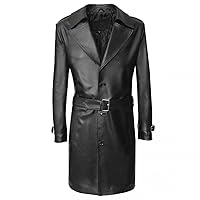 Men's Black Leather Trench Coat - Genuine Lambskin Long Coat Overcoat