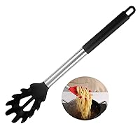 Silicone Pasta Fork,Spaghetti Spoon Kitchen High Heat Resistant Noodle Spoon Server,Food Grade Pasta Spoon with Stainless Steel Handle (Black)