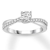 0.75 Cttw Round Diamond Crossover Solitaire Promise Ring In 10k White Gold (I/I2)