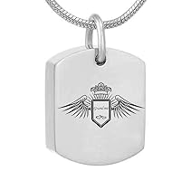 misyou Silver Square Military Wing Grandma Stainless Steel Cremation Necklace Jewelry Memorial Keepsakes Pendant