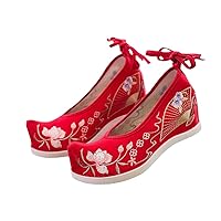 Vintage Chinese Style Women Flock Cotton Fabric Pointy Hanfu Shoes Elegant Ladies Embroidered Sneakers