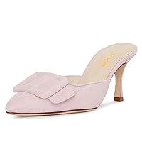 XYD Women Pointed Toe Mule Pumps with Oversized Buckle Kitten High Heels Slip On Slides Dress Casual Fashion Shoes